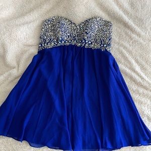 blue grad or prom dress